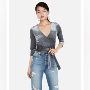 Express Silver Gray Velvet Wrap Top